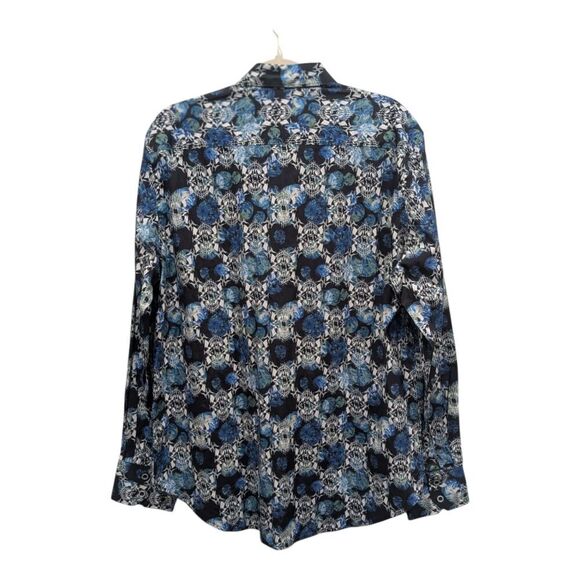 New! Robert Graham Mens Blue Black Cyber Grunge Skulls Floral Button Up Shirt, L - Picture 3 of 9